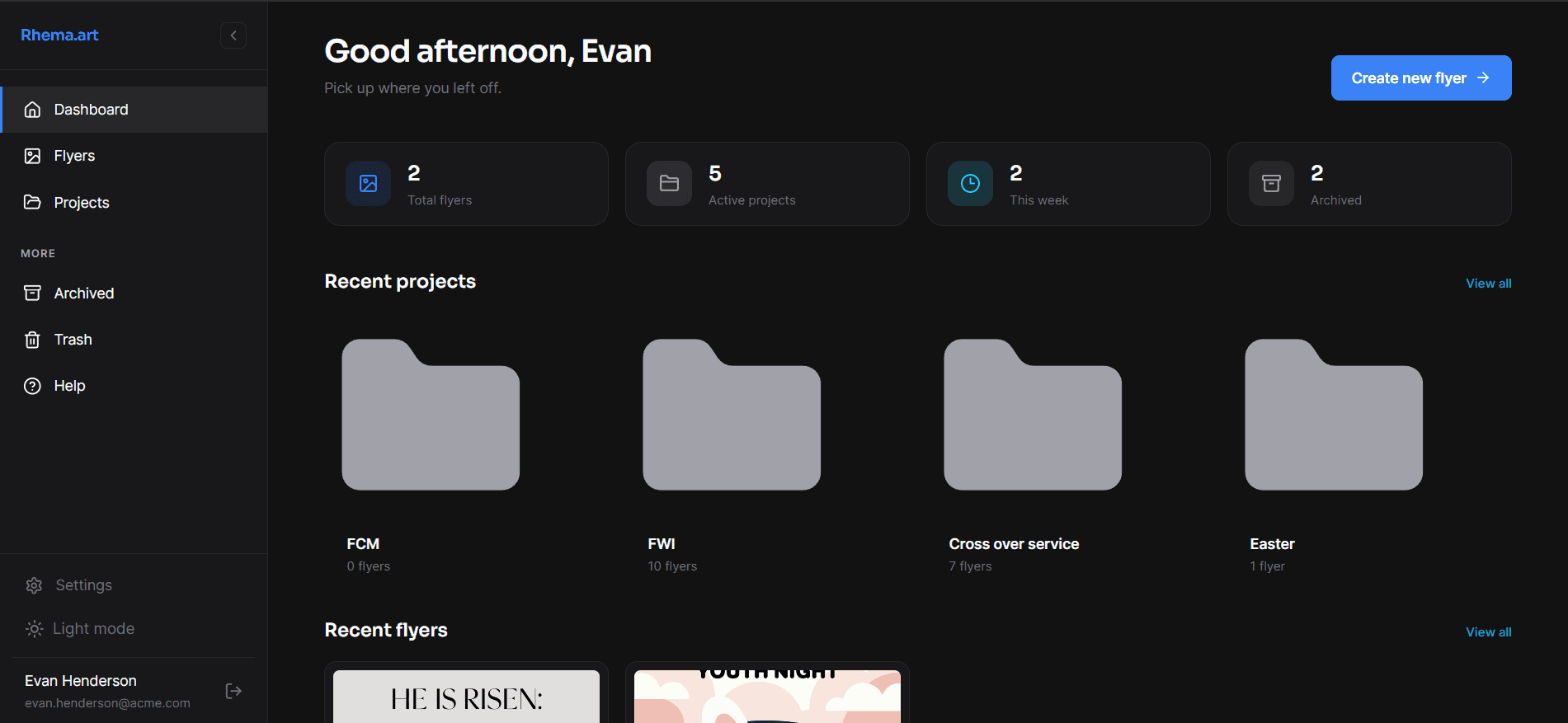 Rhema.art dashboard preview